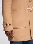 Płaszcz męski z wełną i kapturem duffle coat – jasnobrązowy V1 OM-COWC-0131