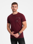 Men's cotton t-shirt with pocket print - maroon V2 OM-TSPT-0154
