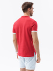 T-shirt męski polo bez kołnierzyka - czerwony V2 S1381