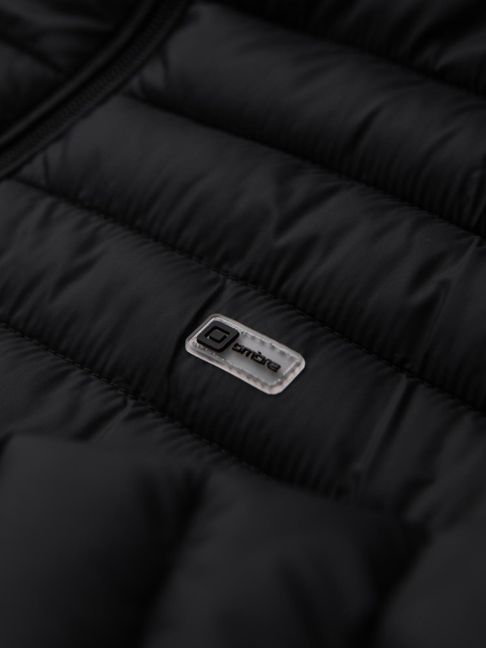 Men's quilted jacket with high zipped hood - black V1 OM-JAHP-0238