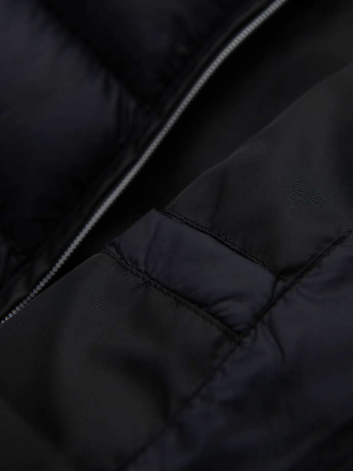 Men's imitation leather jacket with ribbed hem - dark brown V1 OM-JAFL-0109