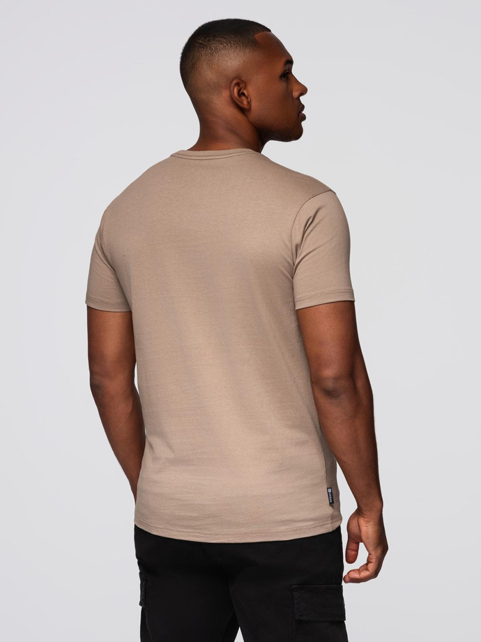 Men's printed cotton t-shirt - light brown V2 OM-TSPT-0166