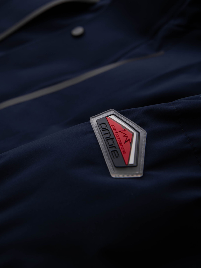 Men's winter jacket with detachable hood made of waterproof material - navy blue V1 OM-JAHP-0306