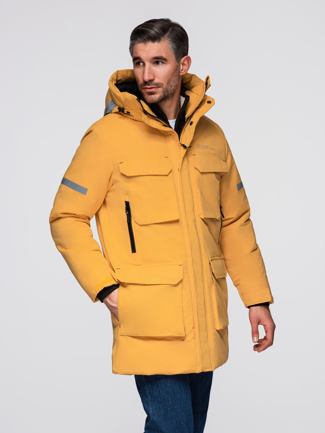 Men's long insulated jacket with reflective elements - yellow V2 OM-JALJ-0169