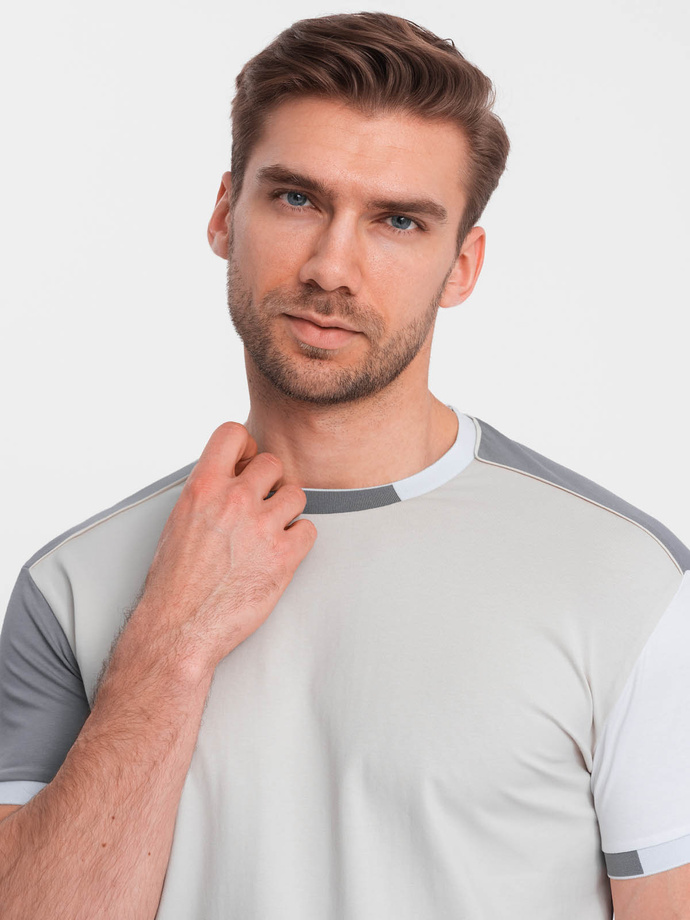T-shirt męski z elastanem z kolorowymi rękawami - szary V4 OM-TSCT-0176