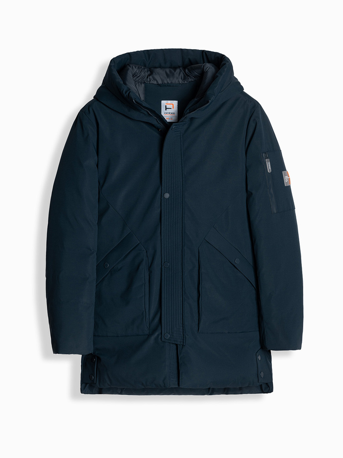 Długa sezonowa kurtka męska w stylu outdoorowym – granatowa V2 OM-JALJ-0202