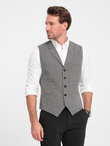 Men's jacquard vest with lapels - graphite V1 OM-BLZV-0122