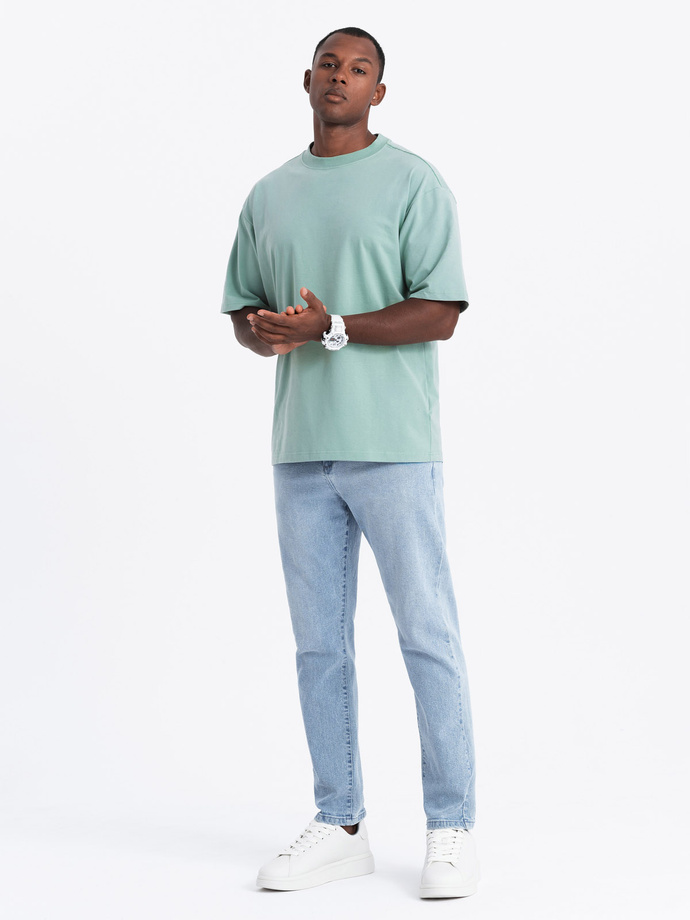 T-shirt bawełniany męski LOOSE FIT z okrągłym dekoltem – miętowy V6 OM-TSBC-0234 
