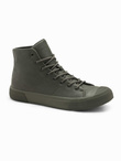 Men's high-top sneakers with rubber toecap - olive V4 OM-FOSH-0138