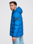 Warmed quilted men's jacket with raglan sleeves - blue V2 OM-JAHP-0302