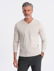 Men's unprinted longsleeve with v-neck - light beige V1 OM-LSBL-0108