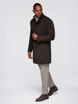 Men's coat with asymmetrical fastening and high collar - light brown V4 OM-COWC-0120