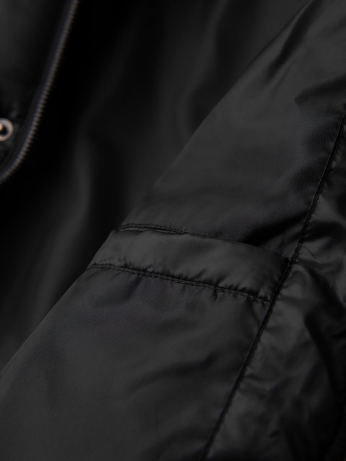 Men's quilted jacket with high zipped hood - black V1 OM-JAHP-0238