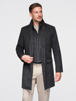 Unbuttoned men's wool blend coat - graphite V2 OM-COWC-0121