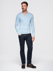 Elegant men's sweater with a v-neck - light blue V10 OM-SWBS-0107