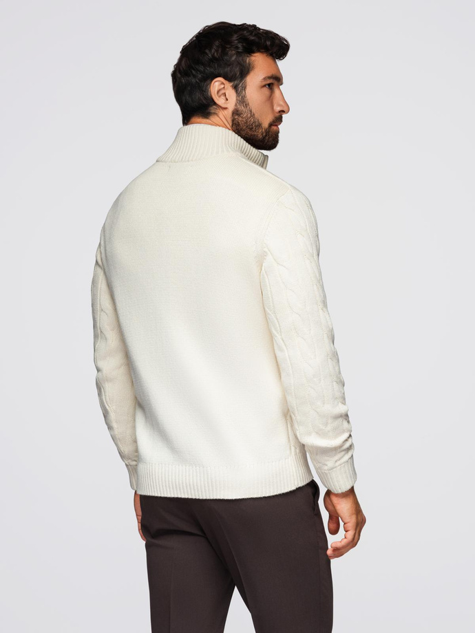 Knitted monochrome men's viscose cardigan - navy blue V1 OM-SWCD-0126