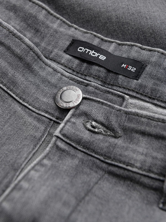 Męskie spodnie jeansowe TAPERED FIT z przeszyciami i podwiniętymi nogawkami – szare V2 OM-PADP-0161