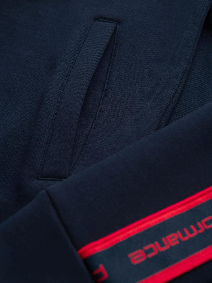 Washed men's sweatshirt with decorative stitching at the neckline - navy blue V4 OM-SSDS-0131