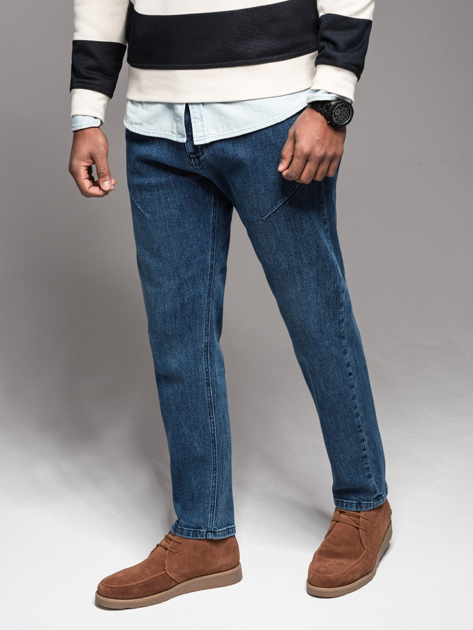 Men's CARROT FIT denim pants with decorative darts - dark blue V2 OM-PADP-0227 