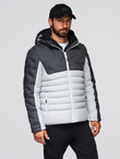 Men's quilted jacket with detachable hood - graphite and white V3 OM-JALP-0206