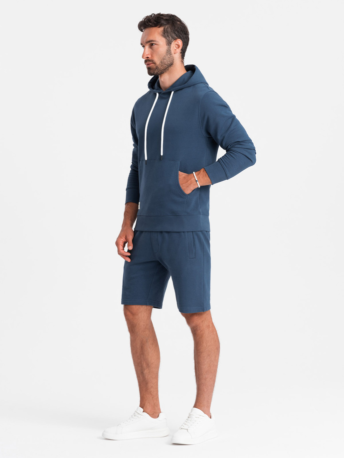 Męski dresowy komplet bluza kangurka + szorty – ciemnoniebieski V4 Z75