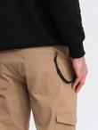 Men's pants with cargo pockets and leg hem - warm brown V2 OM-PACG-0189