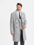 Elegancki dwurzędowy męski płaszcz w jodełkę – szary V1 OM-COWC-0118