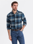 Koszula męska flanelowa w kratę - niebieska V4 OM-SHCS-0150