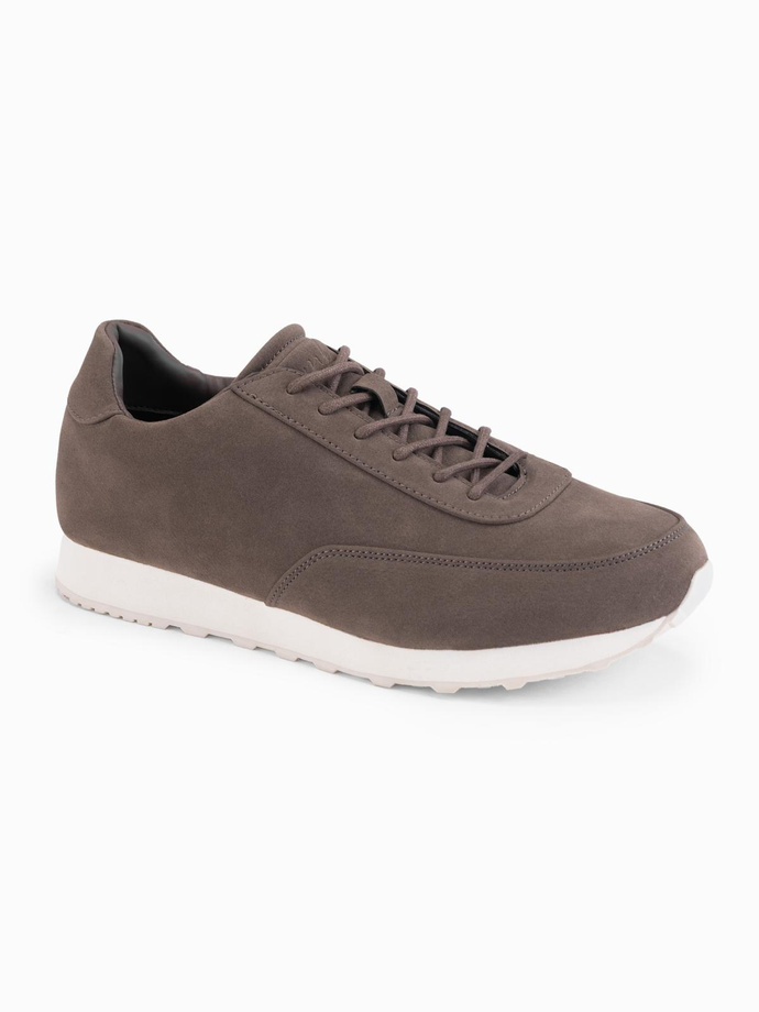 Męskie sportowe buty sneakersy z ekoskóry o zamszowym wykończeniu – ciemnobrązowe V2 OM-FOCS-0161