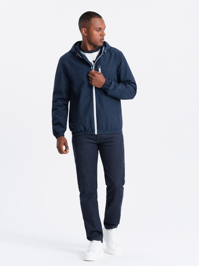 Men's lightweight sports jacket with fleece lining - navy blue V2 OM-JANP-0136