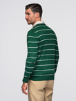 Men's casual sweater with horizontal stripes - green V4 OM-SWSW-0143