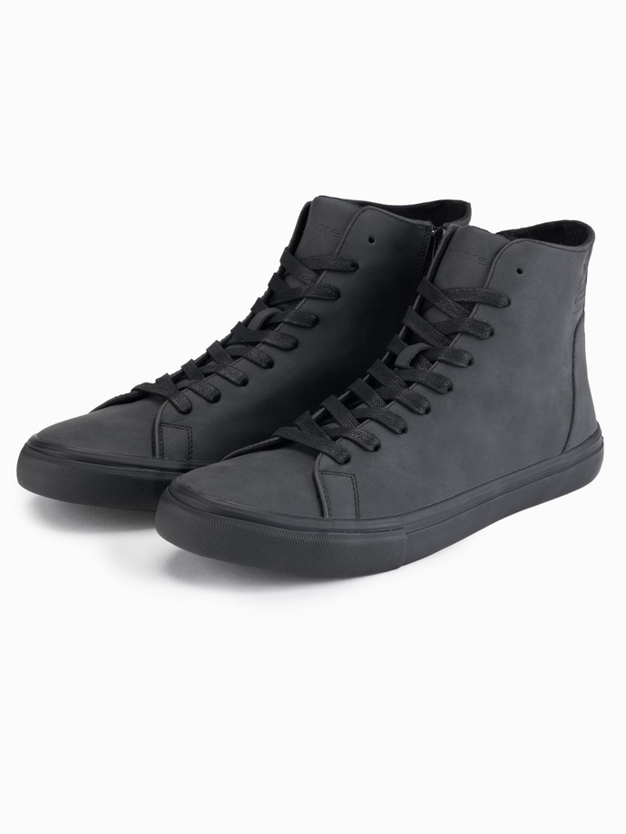 Men's high-top sneakers with matte texture and embossed logo - black V1 OM-FOTH-0185