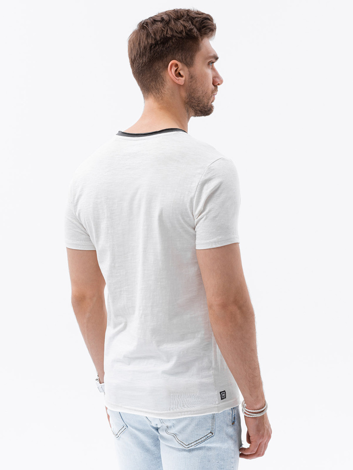 Męski t-shirt z surowym wykończeniem – ecru V6 OM-TSCT-22SS-004