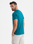 Men's cotton t-shirt with printed pocket - turquoise V1 OM-TSPT-0228