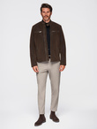 Men's retro biker jacket with stand-up collar - brown V1 OM-JAFL-0197