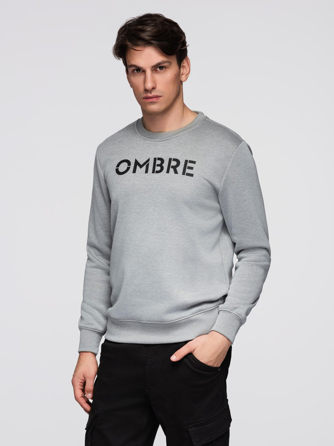 Classic men's sweatshirt with inscription - grey melange V1 B1711