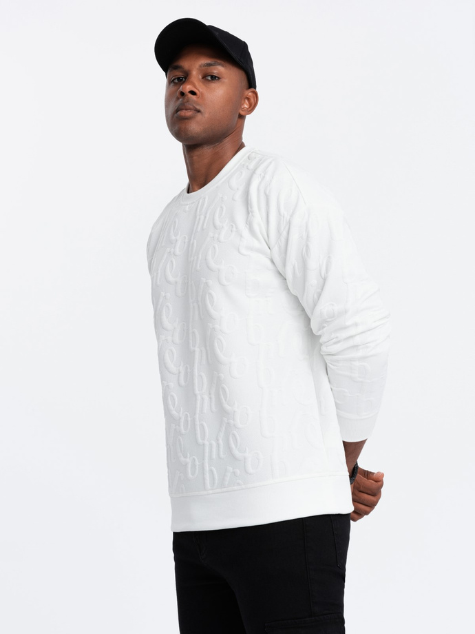 Bluza męska RELAXED FIT z tłoczonymi literami – ecru V2 OM-SSNZ-0164