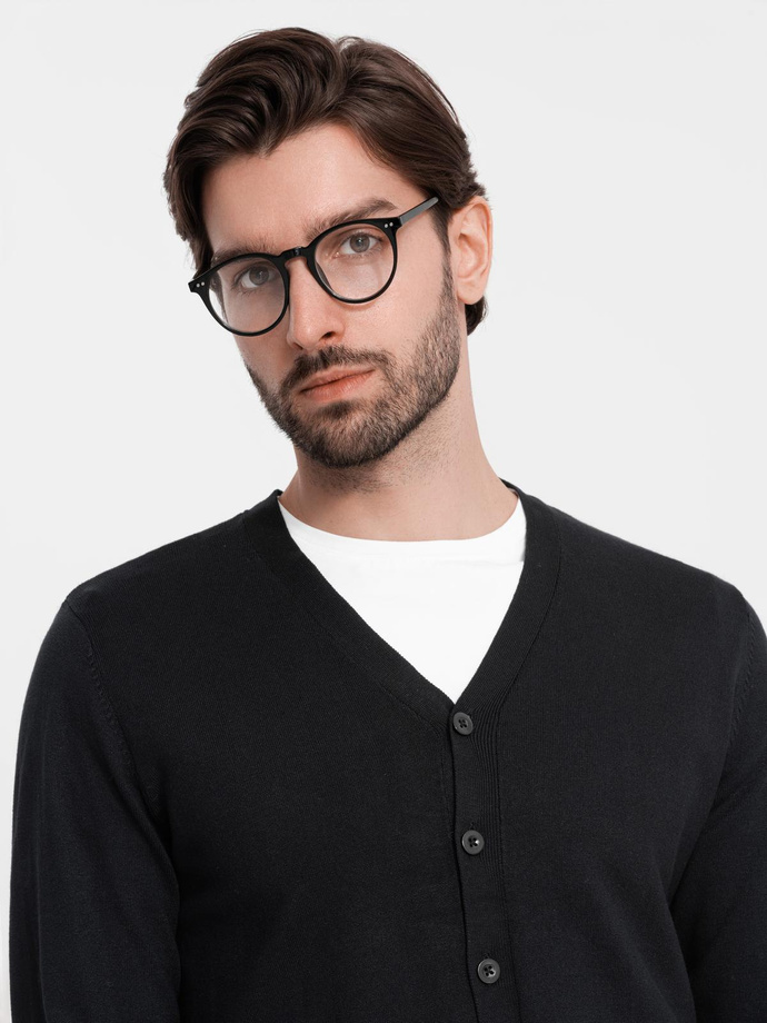 Monochrome knitted men's viscose cardigan - black V2 OM-SWCD-0126 