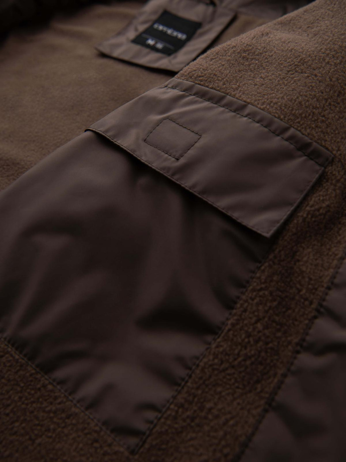 Lightweight colorful men's sports jacket with fleece - beige and dark brown V19 OM-JANP-0194