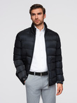 Men's quilted jacket with gloss and stand-up collar - black V1 OM-JALP-0218