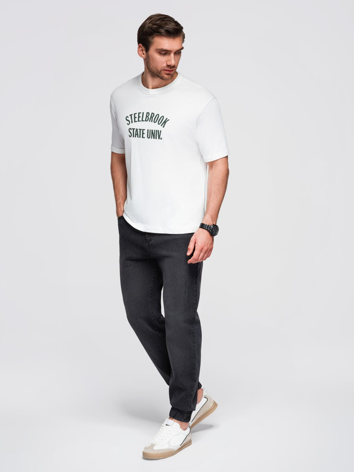 Men's denim JOGGERS pants with classic flare - black V3 OM-PADJ-0265