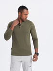 Men's cotton longsleeve with buttons at the neckline - dark olive V1 OM-LSCL-0107