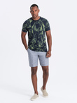 Men's full-print t-shirt in contrasting leaves - navy blue V5 OM-TSFP-0180