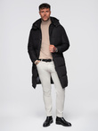 Men's long quilted winter jacket with hood - black V1 OM-JALJ-0309