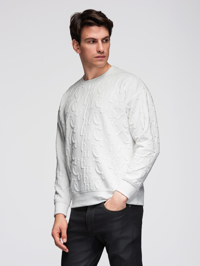 Men's RELAXED FIT sweatshirt with embossed letters - ecru V2 B1712