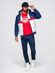 Kolorowa sportowa męska  kurtka w stylu retro – niebiesko-biała V1 OM-JALP-0296
