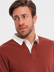 Bluza męska z białym kołnierzykiem polo - bordowa V3 OM-SSNZ-0132