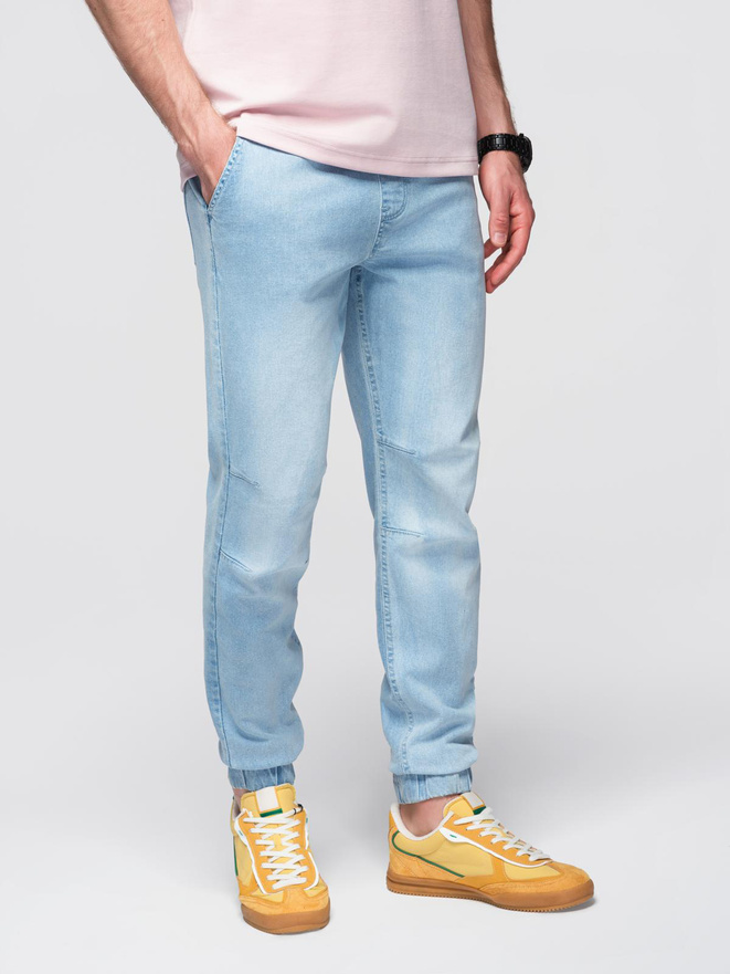 Men's JOGGERS denim pants with wash effect - light blue V1 OM-PADJ-0267