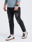 Męskie spodnie jeansowe taper fit z dziurami - czarne V2 P1028