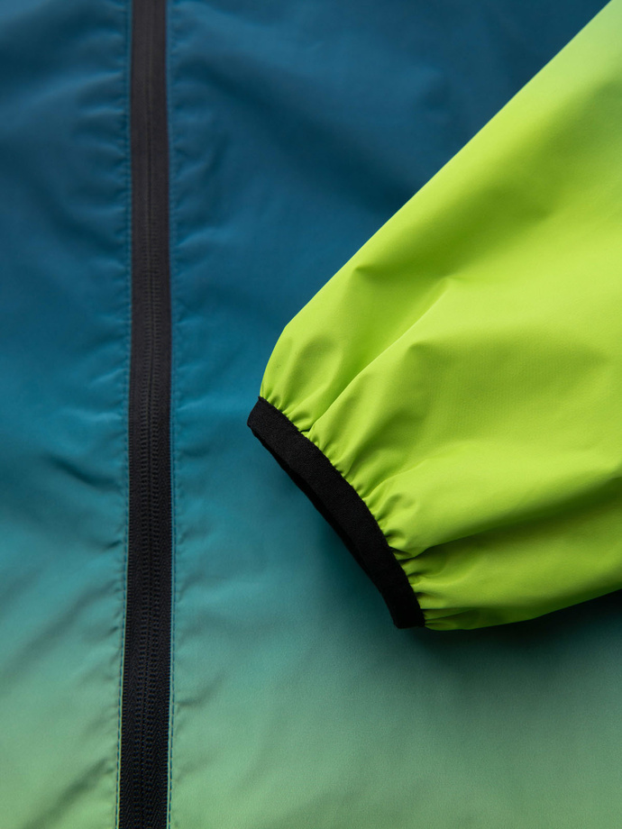 Men's sports jacket with reflectors - turquoise and lime green V1 OM-JANP-0105